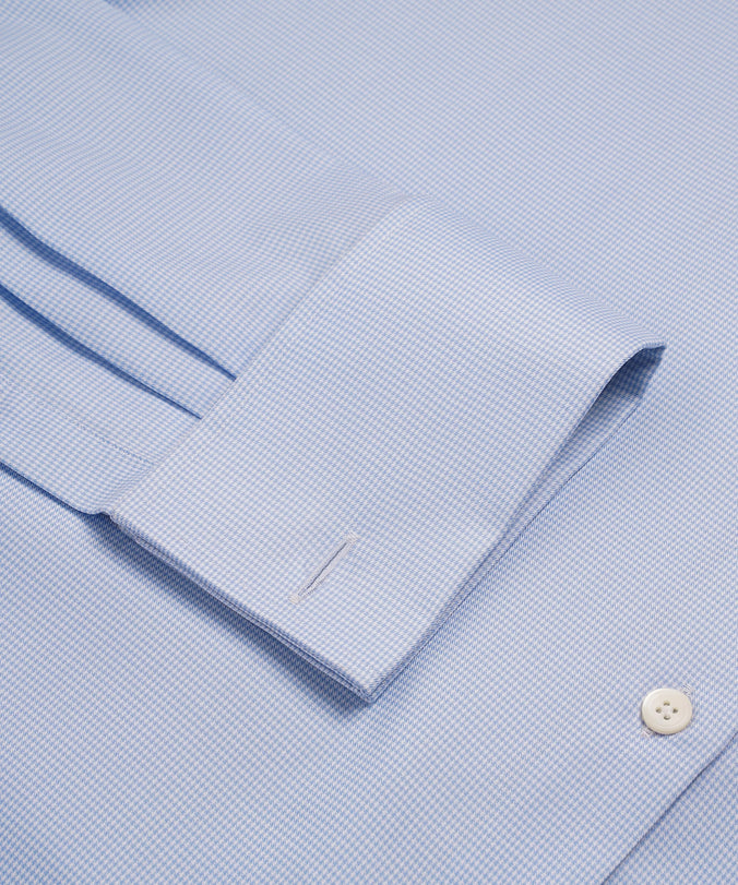 Blue & White Tailored Fit Double Cuff Micro Puppytooth Formal Shirt
