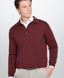 Burgundy Merino Wool Long Sleeve Polo Shirt