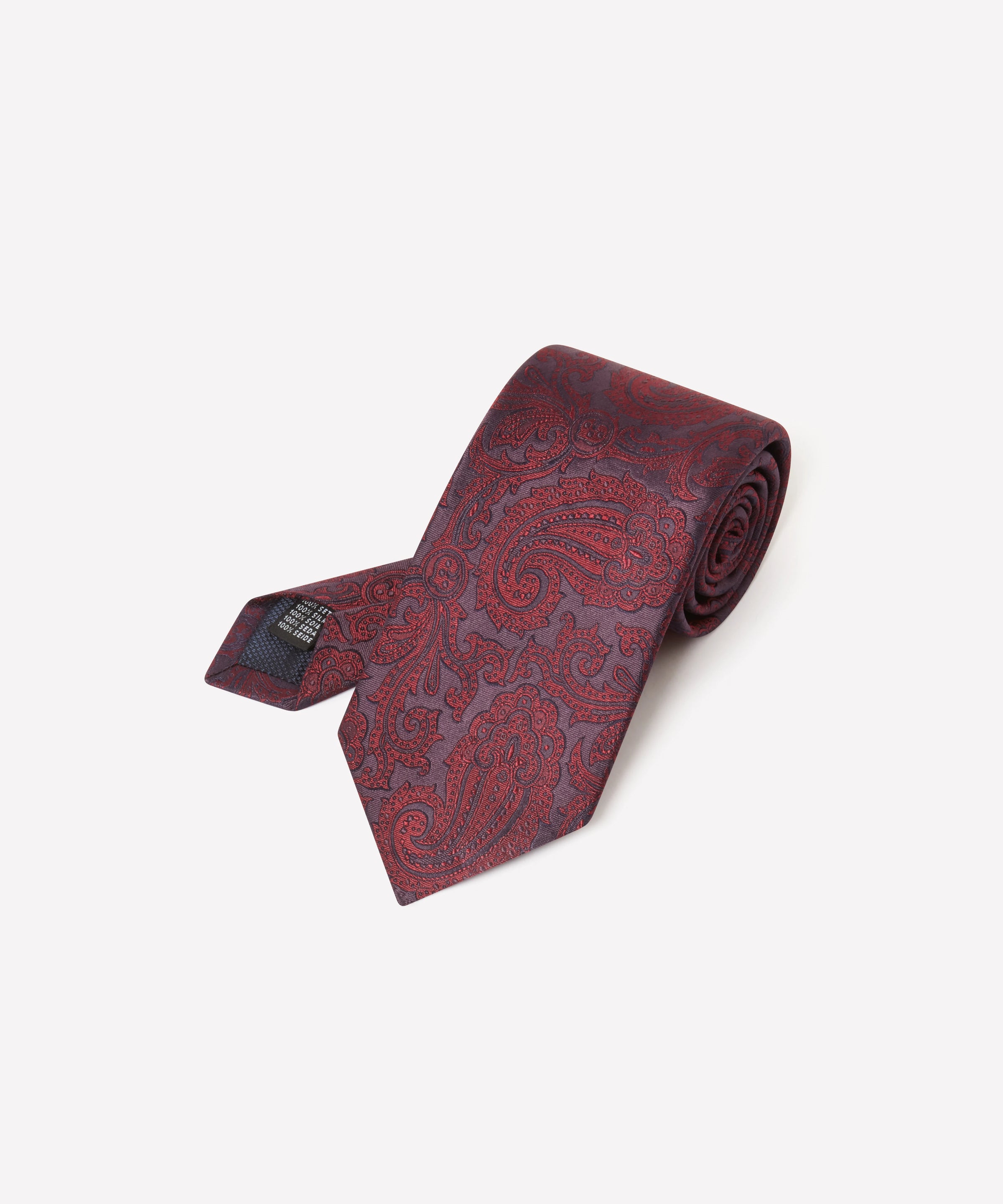Deep Red & Navy Contrast Paisley Silk Tie