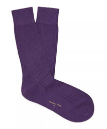 Purple Mid Length Ribbed Merino Wool Socks