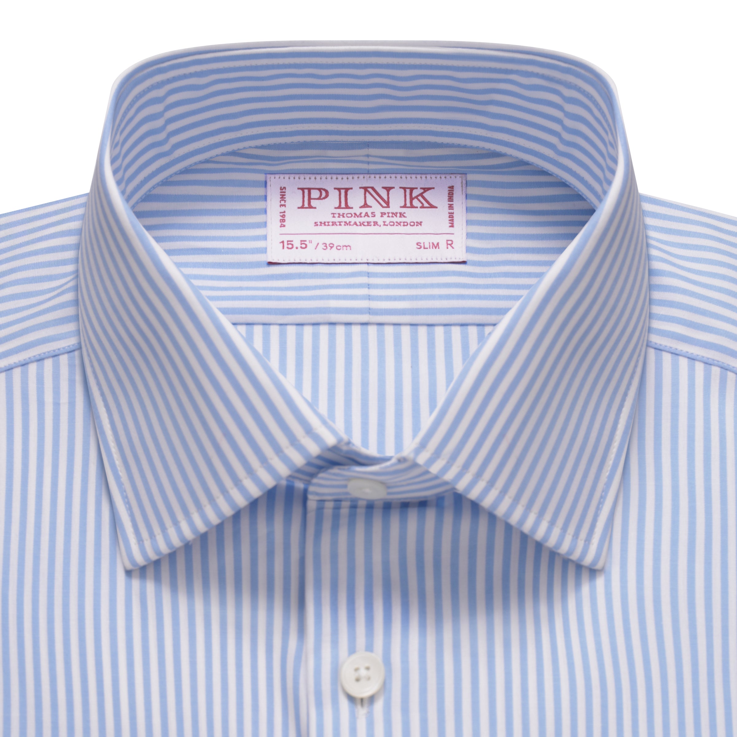 Pale Blue & White Slim Fit Essential Bengal Stripe Formal Shirt