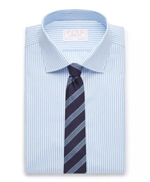 Pale Blue & White Tailored Fit Poplin Bengal Stripe Formal Shirt