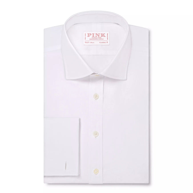 White Classic Fit Double Cuff Poplin Formal Shirt