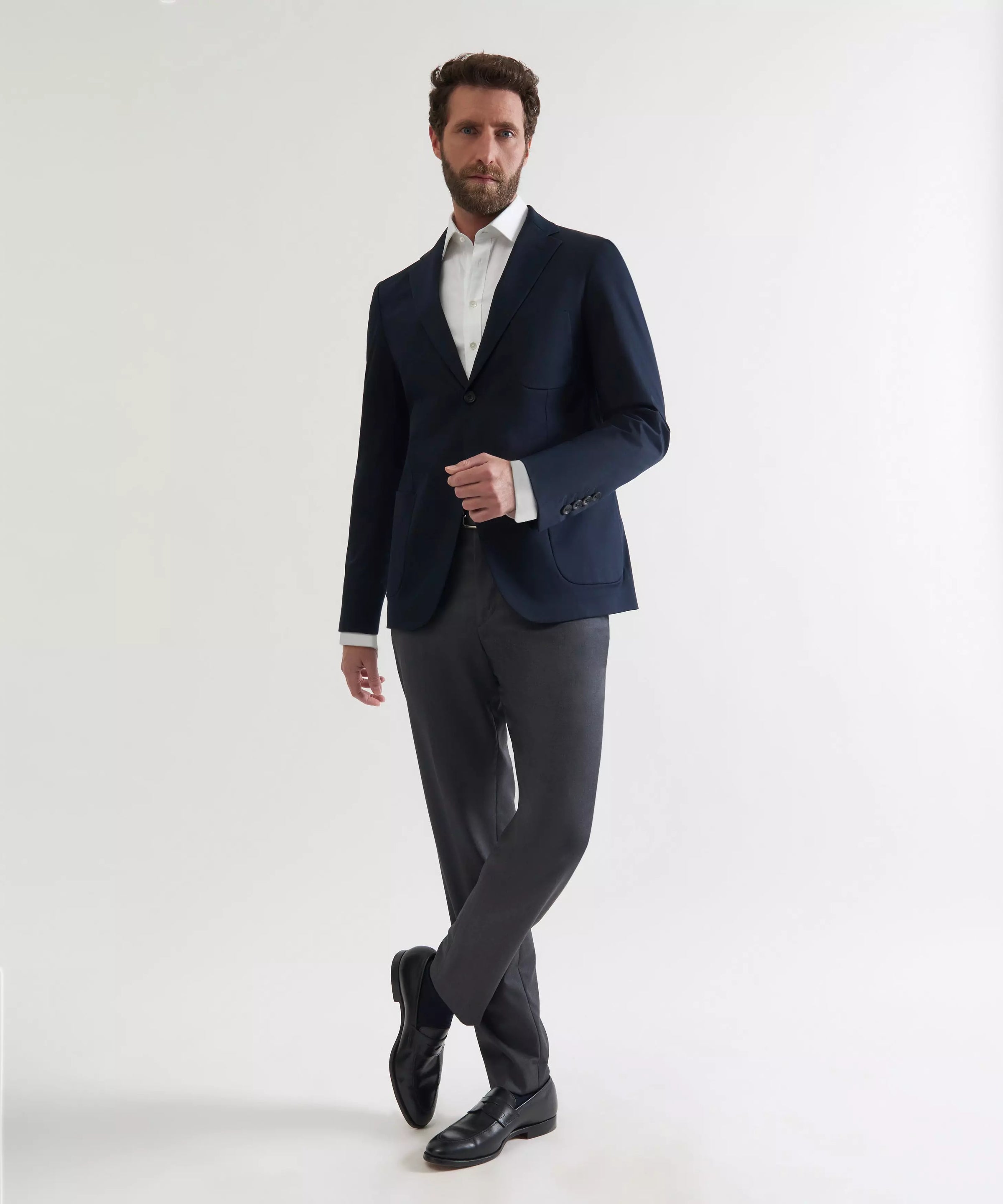 Navy Tailored Fit Cotton Twill Jacket