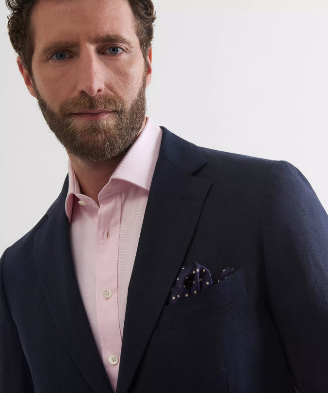 Navy Tailored Fit Linen Twill Jacket