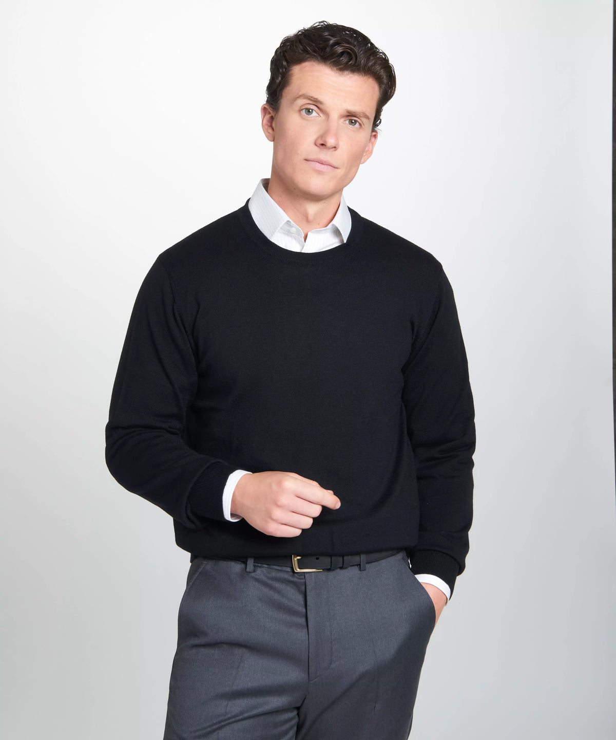 Black Merino Wool Crew Neck Sweater