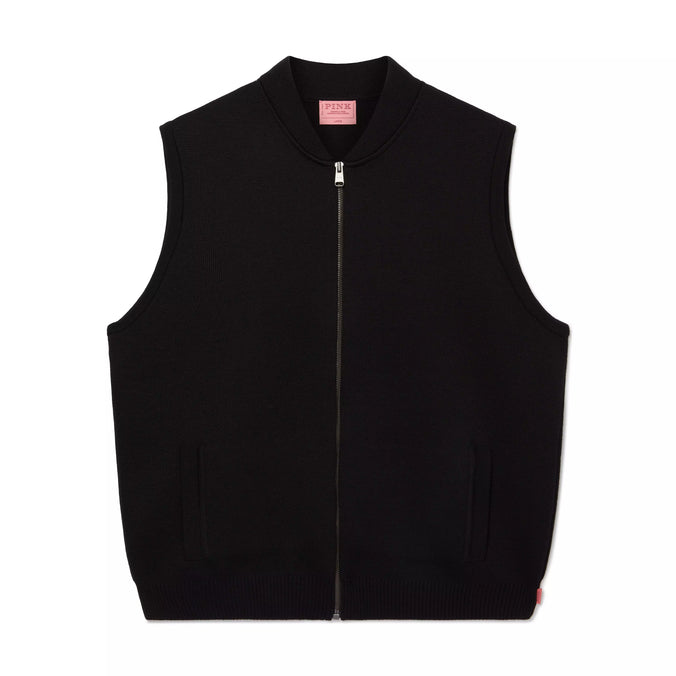 Black Knitted Merino Wool Zipper Gilet