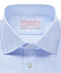 Pale Blue & White Slim Fit Prince of Wales Check Formal Shirt