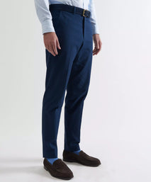Blue & Navy Tailored Fit Stripe Seersucker Flat Front Trouser