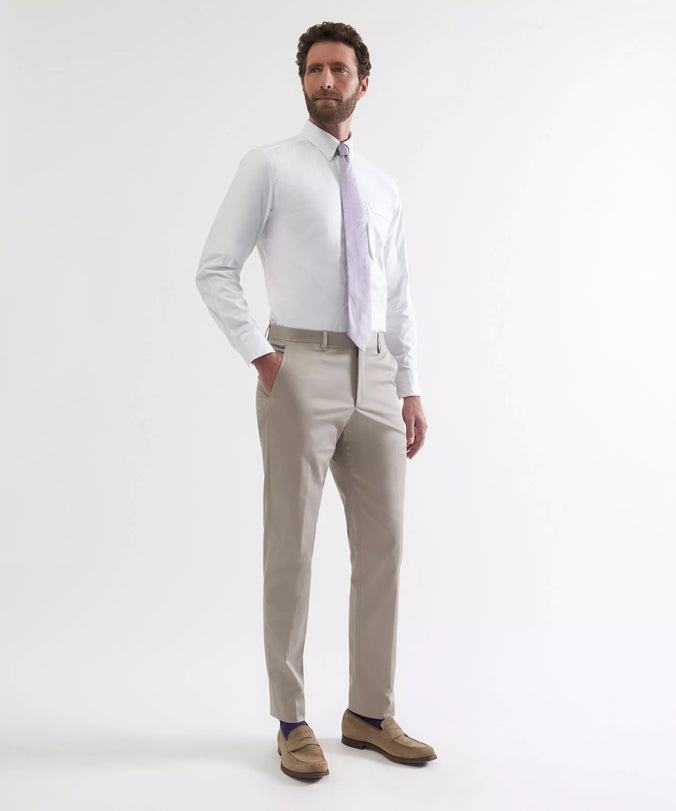 Stone Tailored Fit Cotton Twill Flat Front Trouser